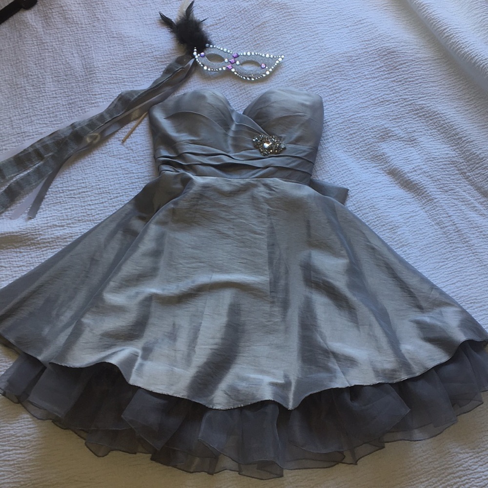 Gray, short, party dress. Worn once to Mascaraed.
